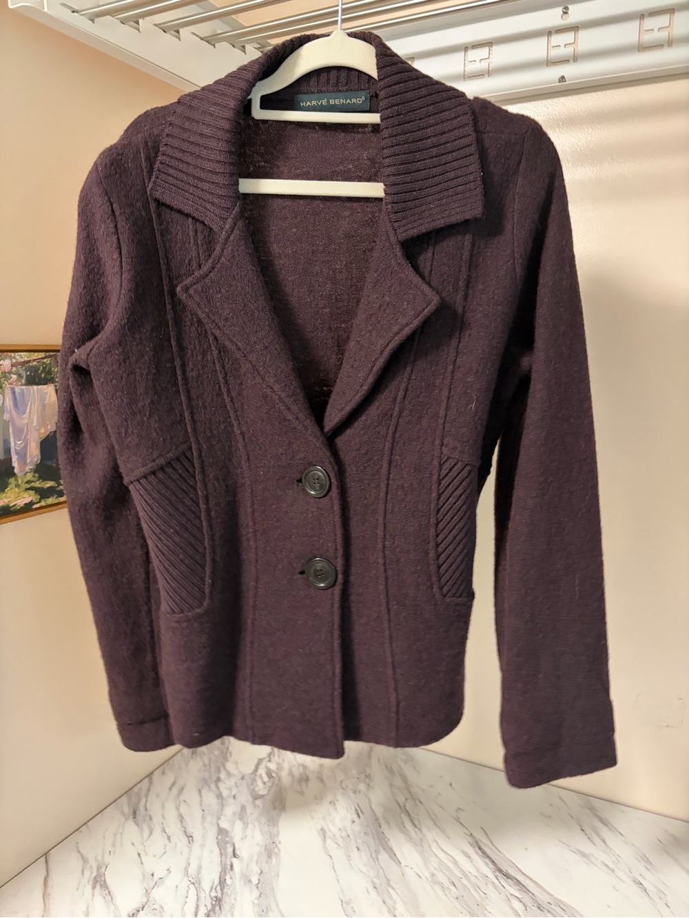 Harve Benard 100% Wool Knit Blazer Jacket Small Dark Brown Espresso Cardigan⁠